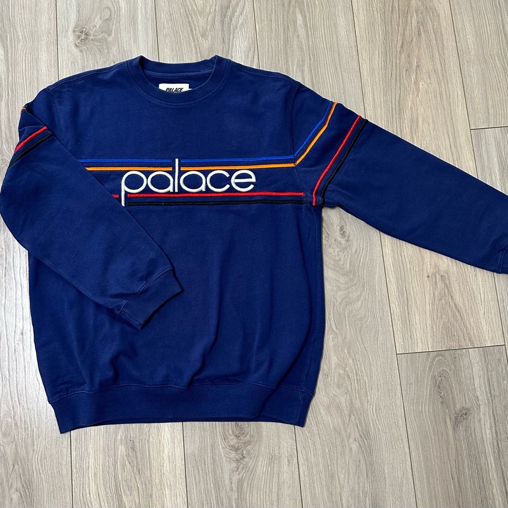 PALACE Blue Crewneck Sweater with Logo.